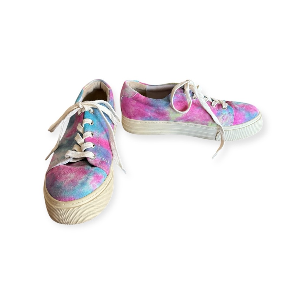Born in California pink blue platform 1" lace up fashion sneakers Sz 7